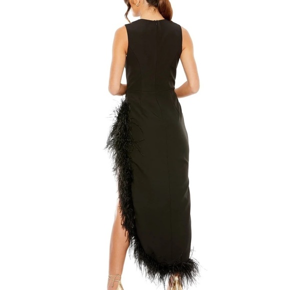 Mac Duggal 11626 NWT SLEEVELESS FAUX WRAP DRESS WITH FEATHER DETAIL - Picture 2 of 6